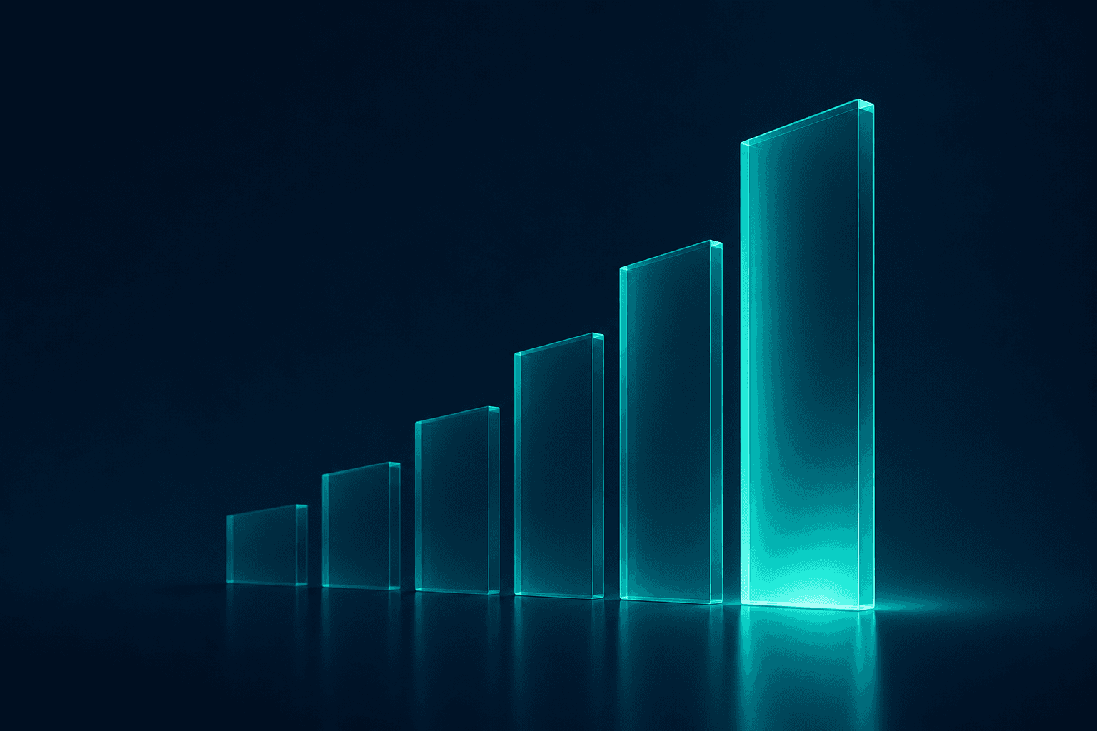 Rising translucent glass bars in teal light — the Kyp Business ledger